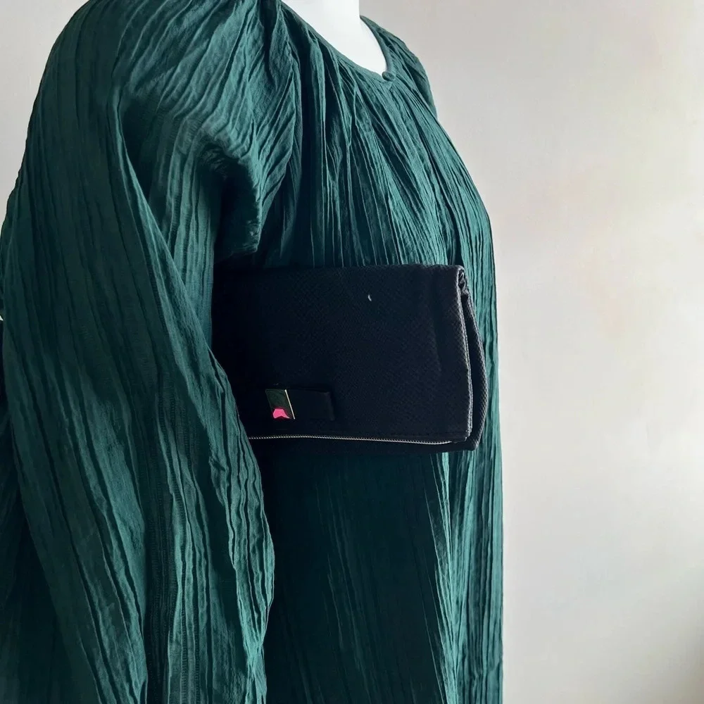 Victoria Secret Fold-Over Classic Black With Bow Wristlet Clutch Bag NWT